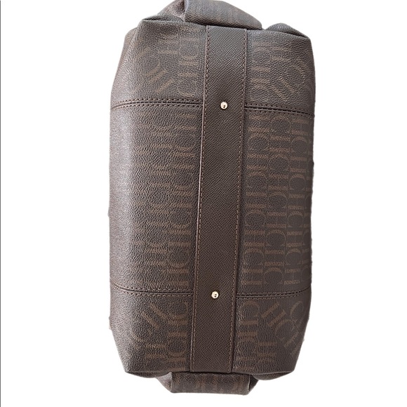 CH Carolina Herrera Brown Monogram Leather Dome Satchel - Picture 6 of 16